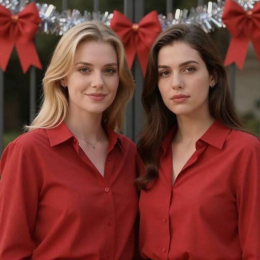 Two Women in Red Blouses Portrait