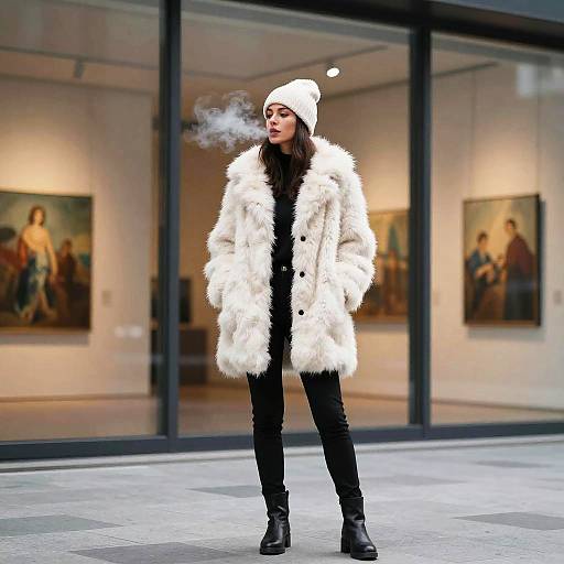 Stylish Woman in Winter Fashion Outdoors