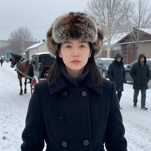 Winter Scene with Woman and Carriage