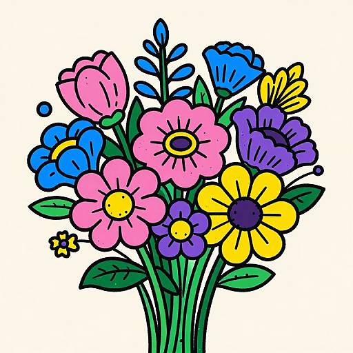 Whimsical Superflat Floral Bouquet