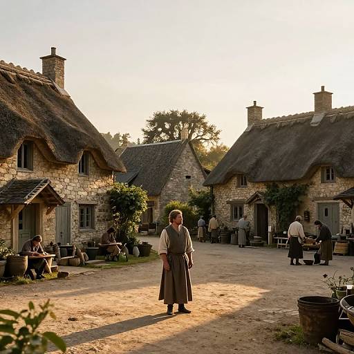 Medieval Village Dawn Scene