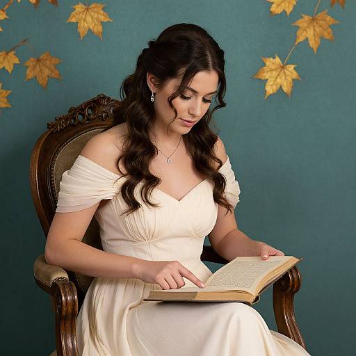 Woman Reading in Ornate Chair