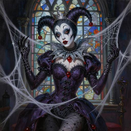Gothic Jester Queen in Spider Web