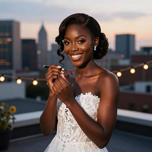 Radiant African Bride on Rooftop at Twilight