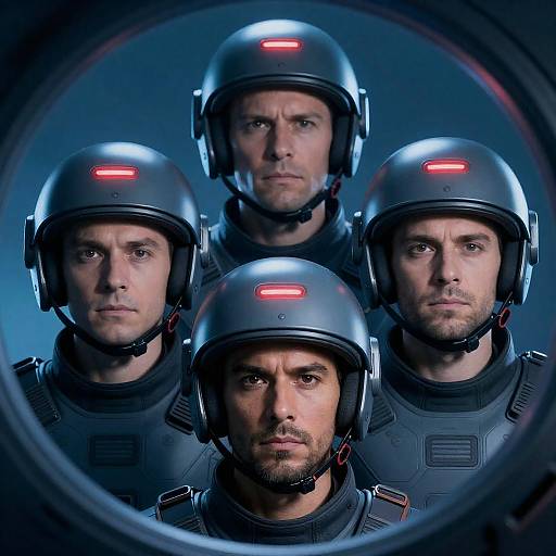 Futuristic Men in Blue Tinted Scene