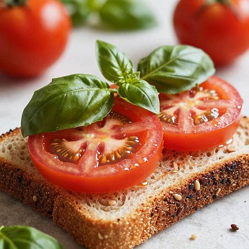 Close-Up Fresh Tomato Basil Sandwich