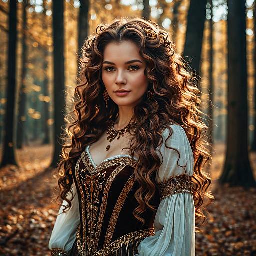 Majestic Woman in Enchanted Autumn Woodland
