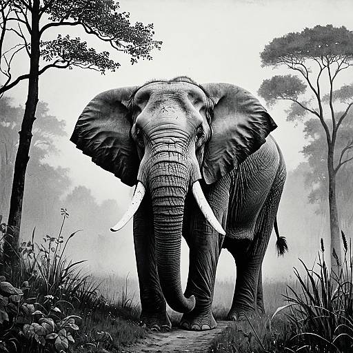 Gentle Giant Elephant in Morning Mist