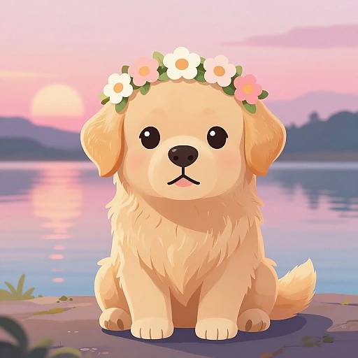 Kawaii Golden Retriever by Tranquil Lake