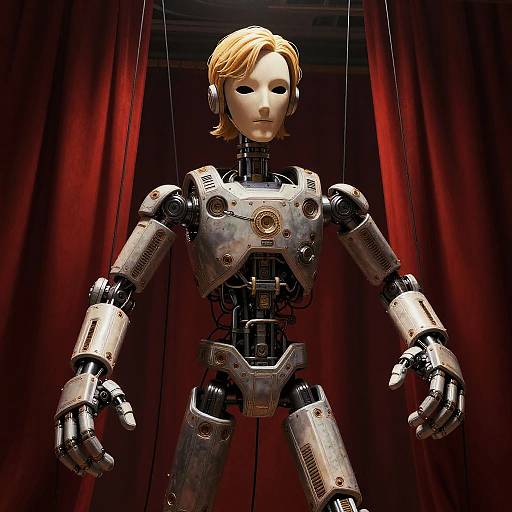 Faceless Puppet Behind Red Curtains