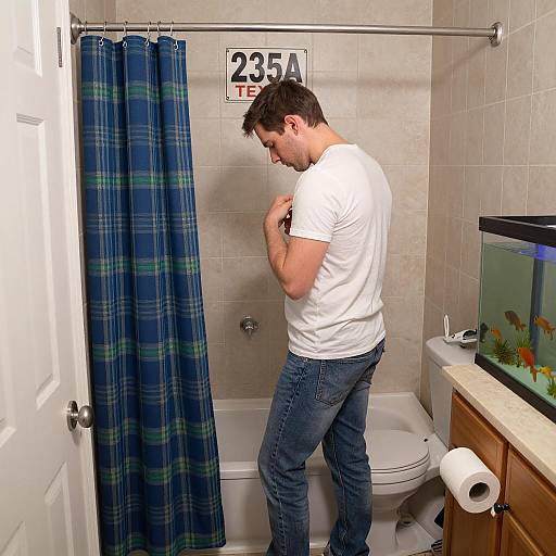 Man in Bathtub with Fish Tank Scene
