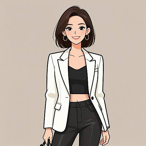 Chic Smiling Woman in Stylish Outfit