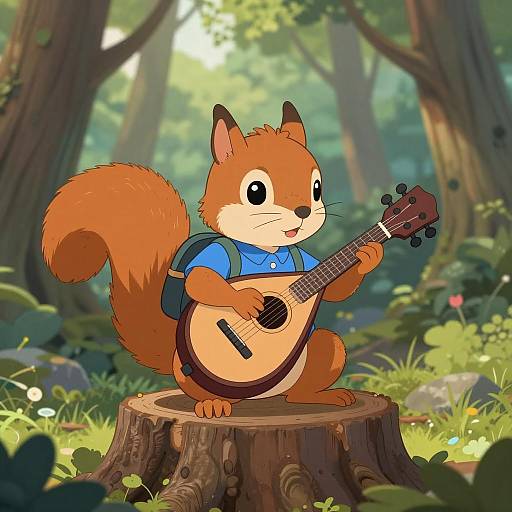 Anime Style Squirrel Playing Mandolin
