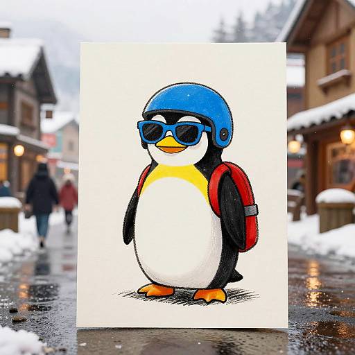 Charcoal Sketch of Penguin Costume Person