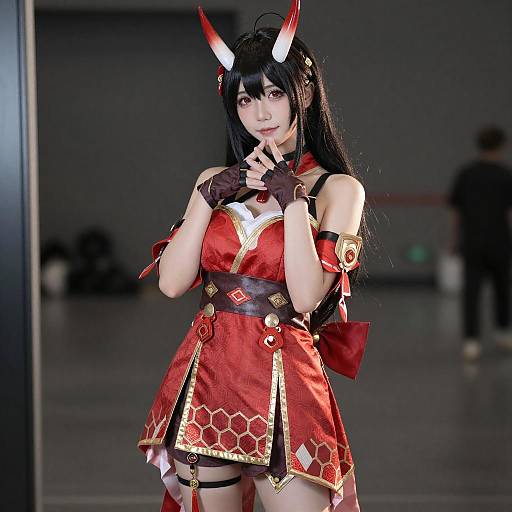 Asian Woman in Red Gold Cosplay