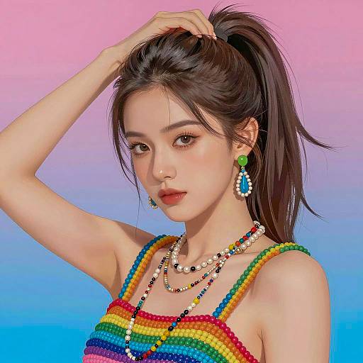 Vibrant Asian Woman in Colorful Attire