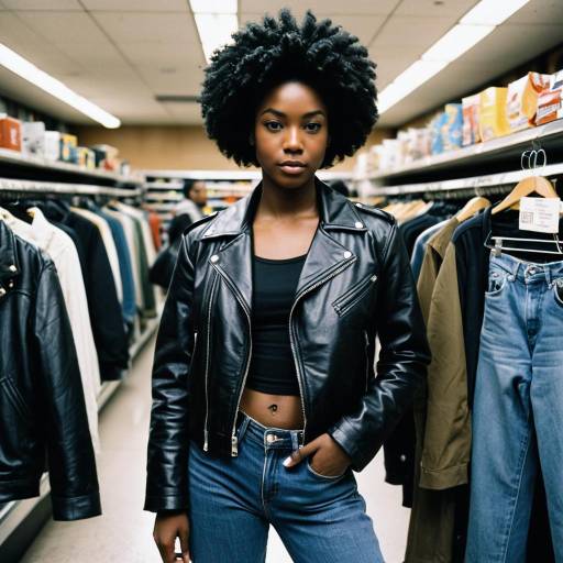 Young Woman in Leather Jacket in Clothing Store