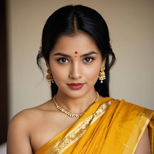 Indian Woman in Golden Cotton Saree