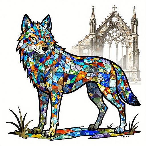 Surreal Stained Glass Wolf Illustration