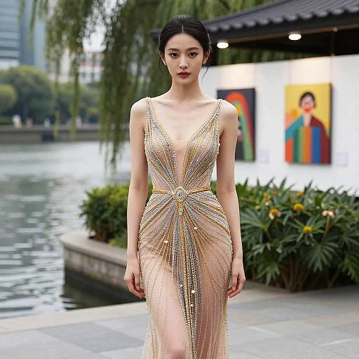 Elegant Woman at Riverside Art Exhibit