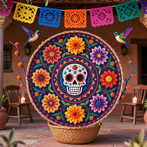 Vibrant Mexican Floral Basket Mandala