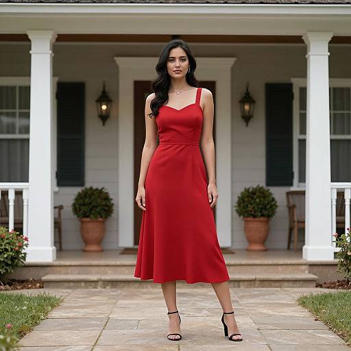 Woman in Red Dress by House