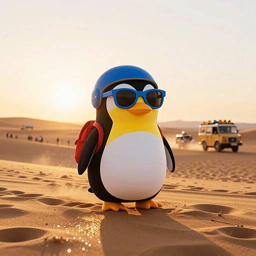 Cinematic Sunset Penguin in Desert