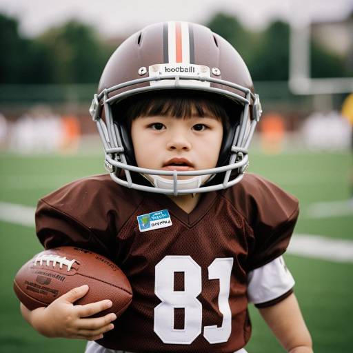 Young Boy in Football Gear Holding Ball