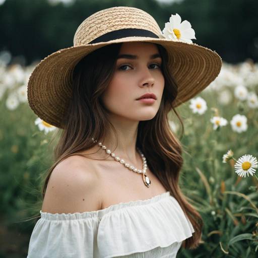 Young Woman in Straw Hat with Daisy