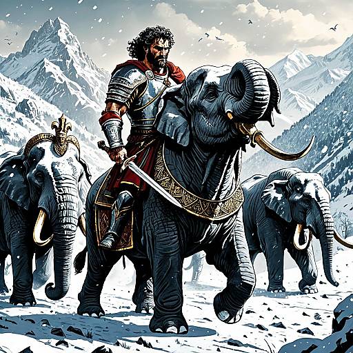 Mythic Hannibal Leading Elephants Through Alps