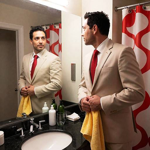 Stylish Man in Bathroom Reflection