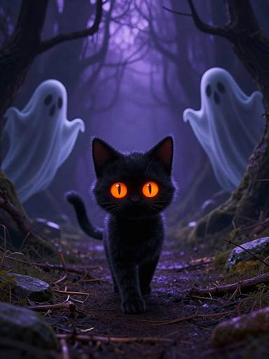Spooky Cat in Haunted Forest
