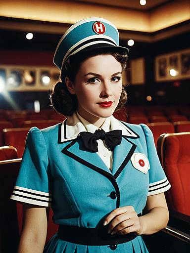 Vintage Cinema Usherette in Blue Uniform