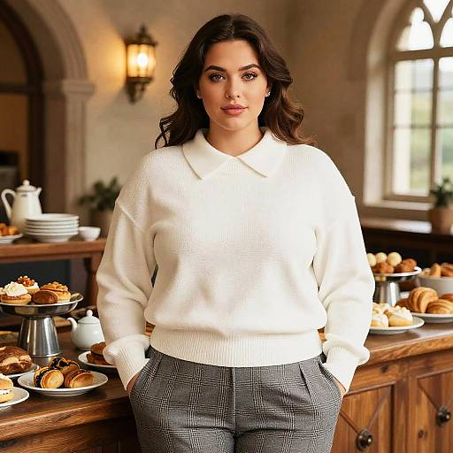 Curvy Woman at Castle Breakfast Buffet