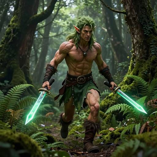 Muscular Elf Warrior in Mystic Forest
