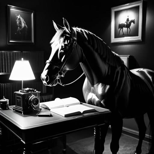 Noir Style Horse Writing Beside Vintage Camera