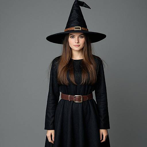 Young Woman in Witch Costume with Felt Hat