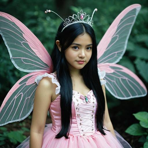 Young Woman in Pink Fairy Costume with Wings