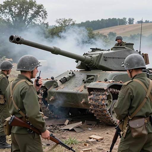 Dramatic Battlefield Scene with Soldiers