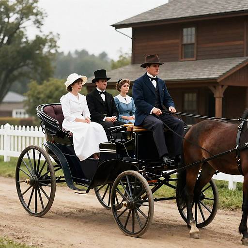 Charming Vintage Carriage Scene with Passengers