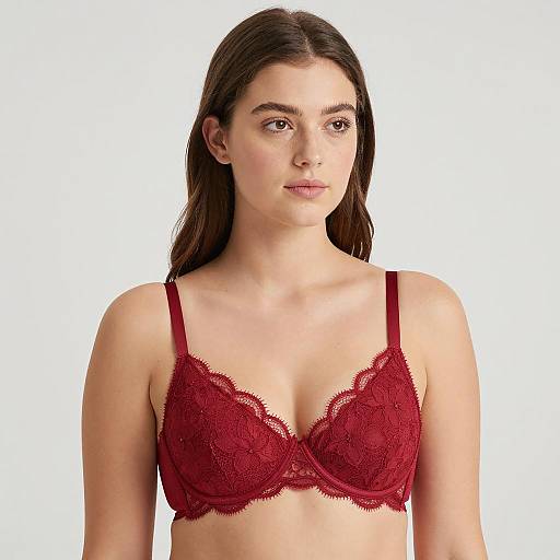 Young Woman in Floral Lace Bra