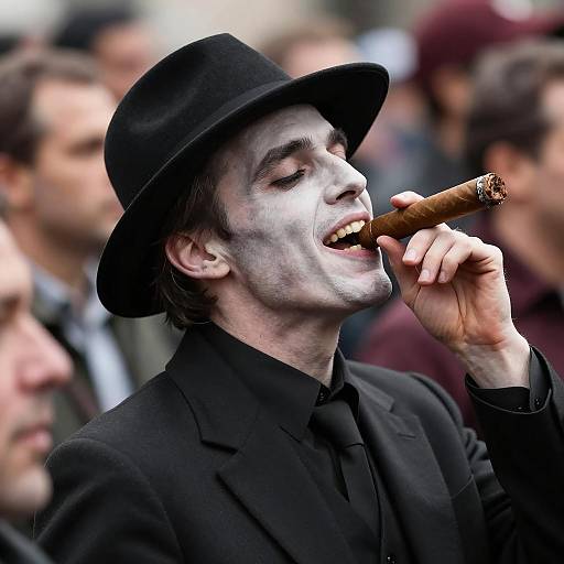 Man in Black Hat Smoking Cigar