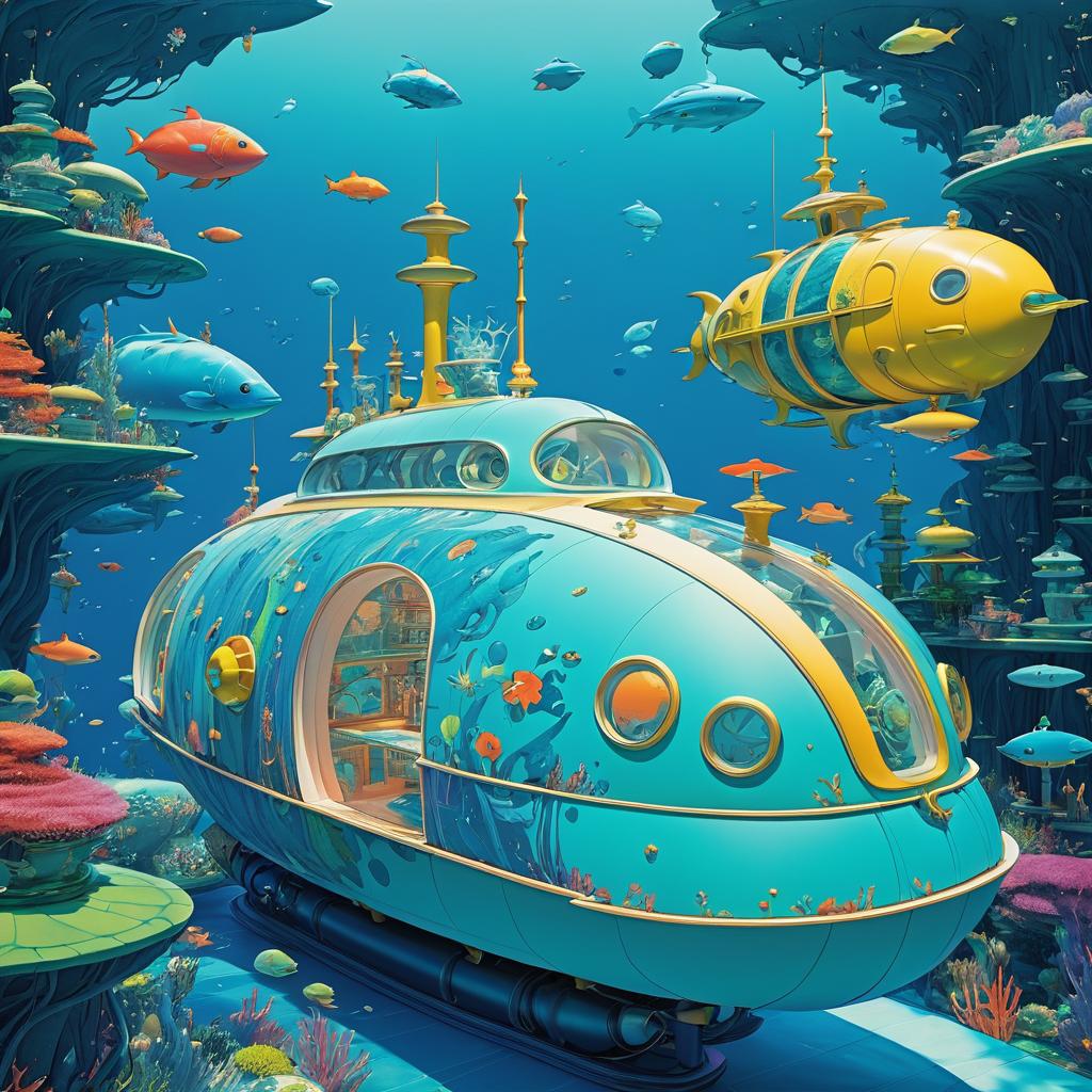 Vibrant Aqua Submarine in Miyazaki Style