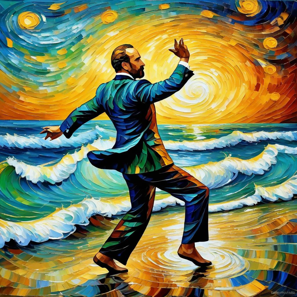 Hypnotic Dance by the Sea in Van Gogh Style