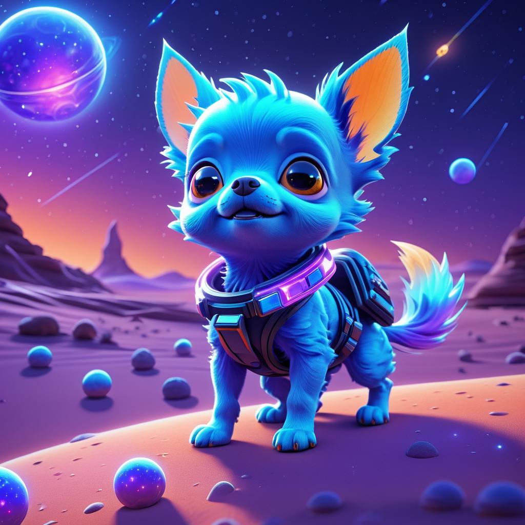 Cute Alien and Chihuahua on the Moon