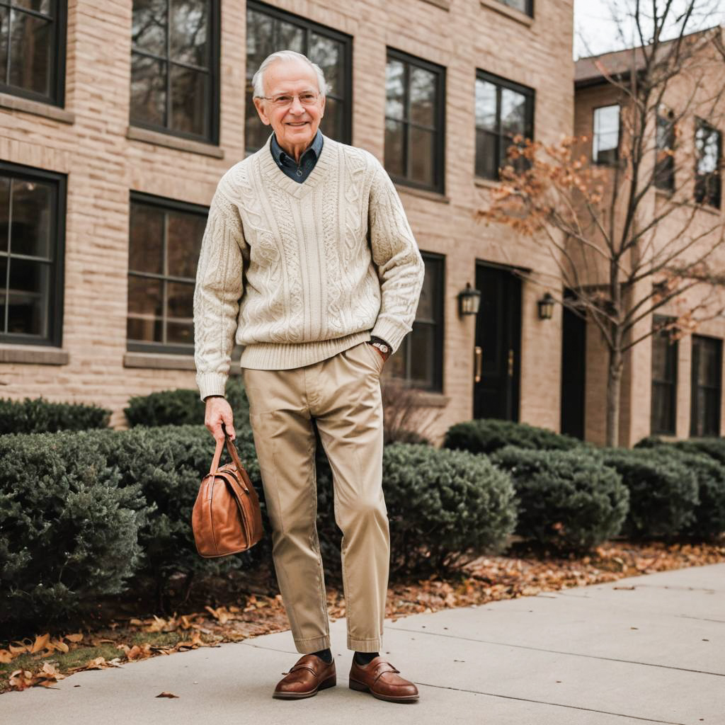 Elderly Man in Cozy Winter Attire