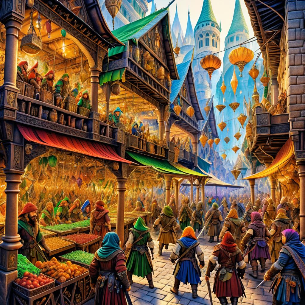 Halfling Rogues in a Vibrant Marketplace