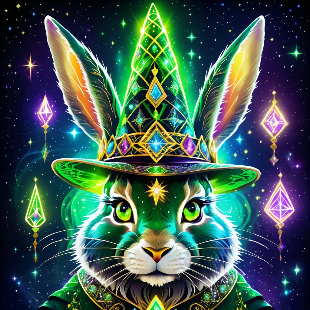 Enchanting Wizard Rabbit in Cosmic Aura