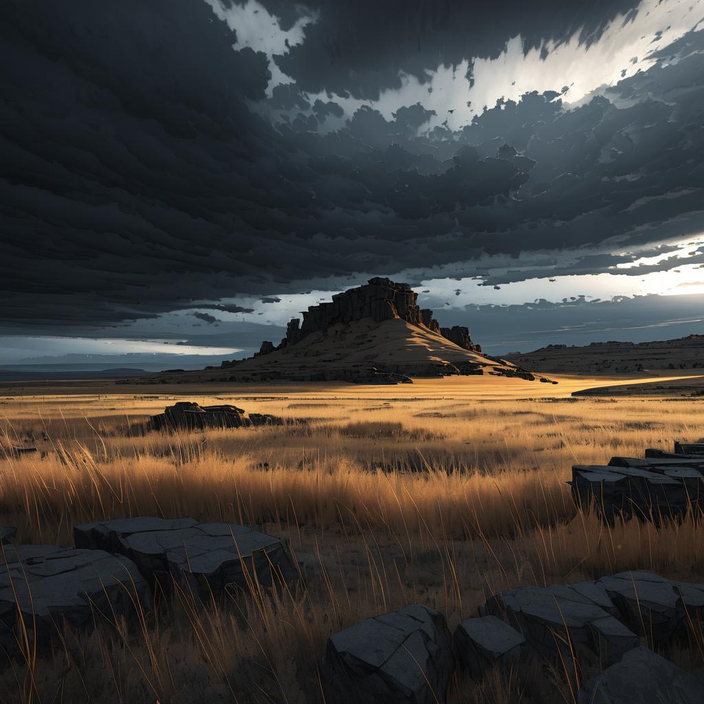 Mysterious Wind-Swept Steppe Landscape