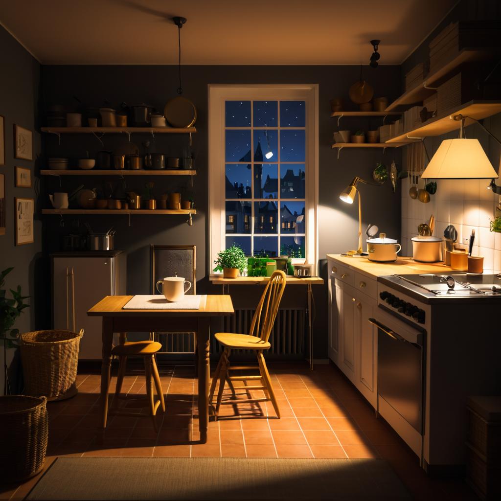 Cozy Nighttime Kitchen with Comfort